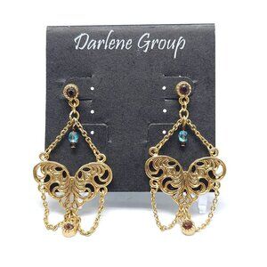 Darlene Group Gold Butterfly Rhinestone Chain Drop Post Earrings
